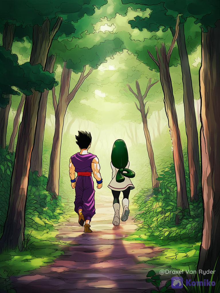 Gohan y Tsuyu, caminan juntos por el bosque