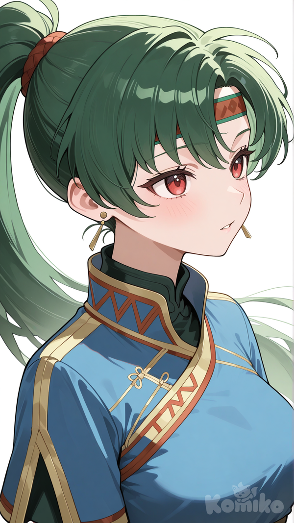 lyn (fire emblem), looking ahead, from side, upper body, parted lips