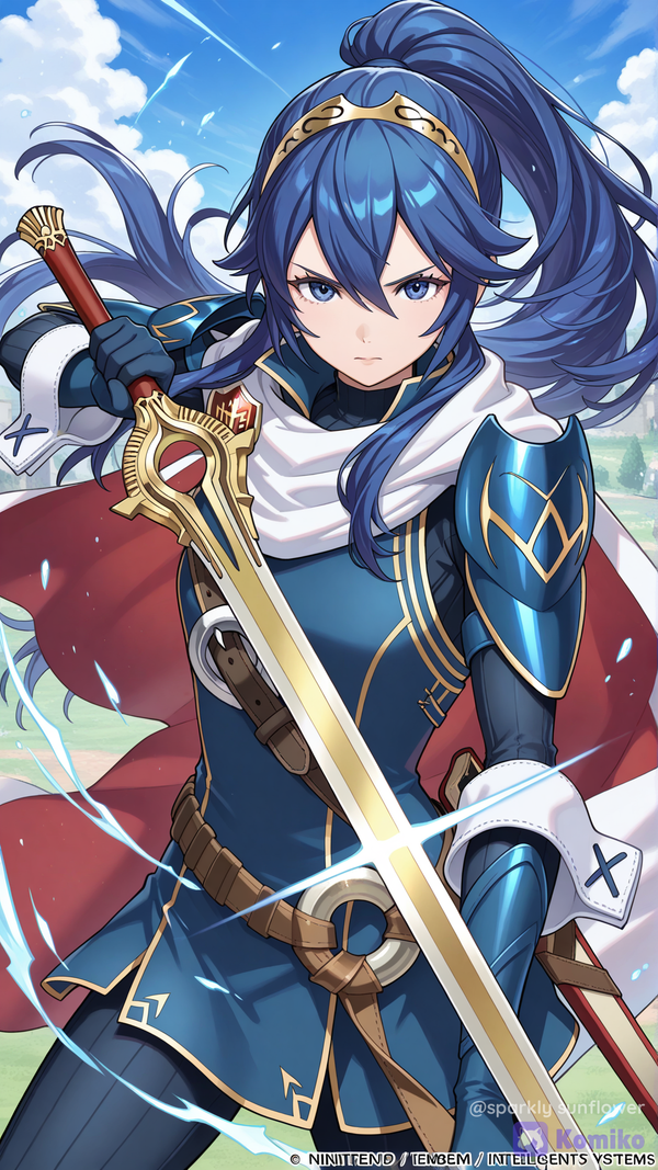 lucina (fire emblem), official style, super smash bros., holding sword, serious, facing viewer