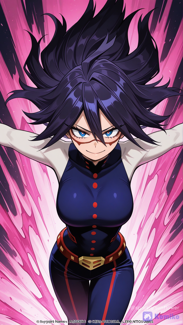 midnight (boku no hero academia), official style, walking, facing viewer, outstretched arms, spread arms, smile, upper body