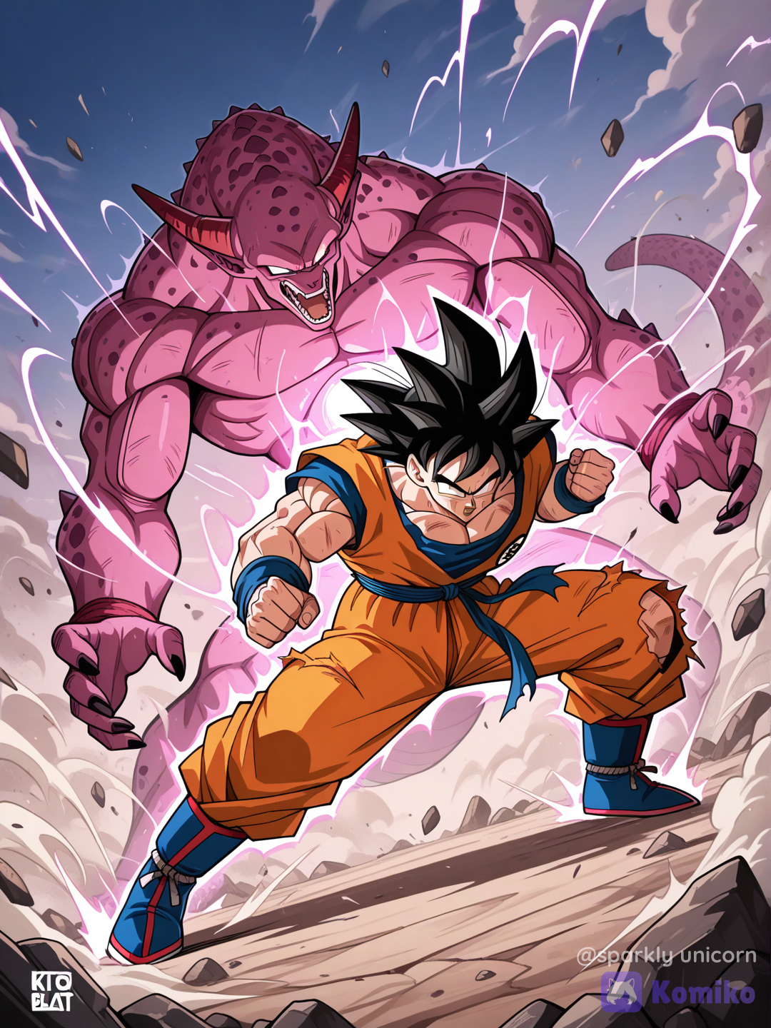 Goku against a monster