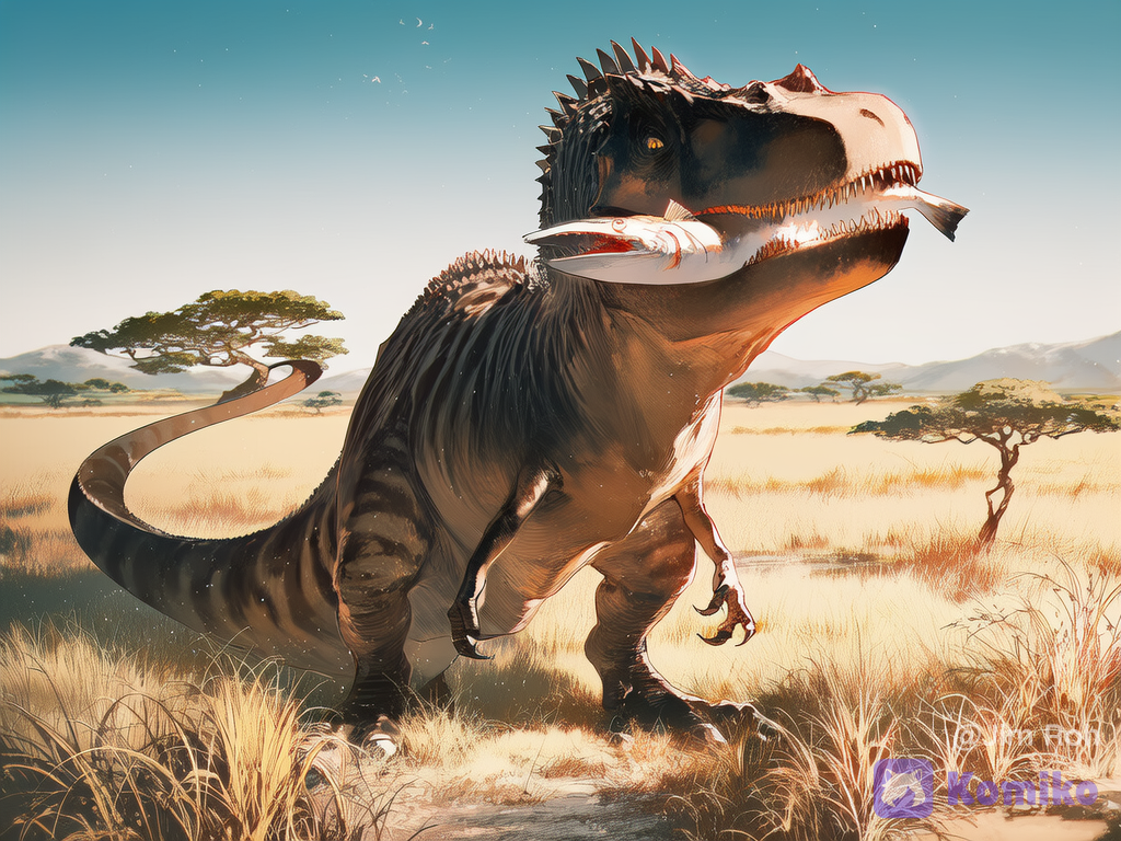 Tyrannosaurus sits in the savanna