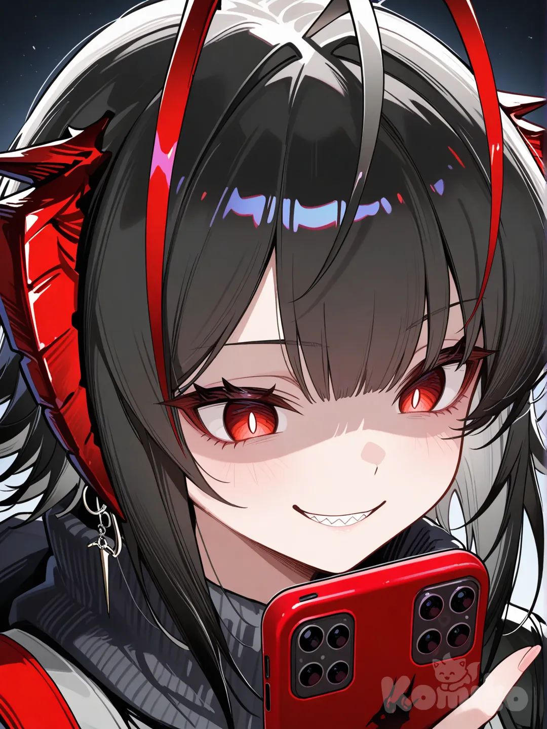 @W_(Arknights), evil smile, looking at phone