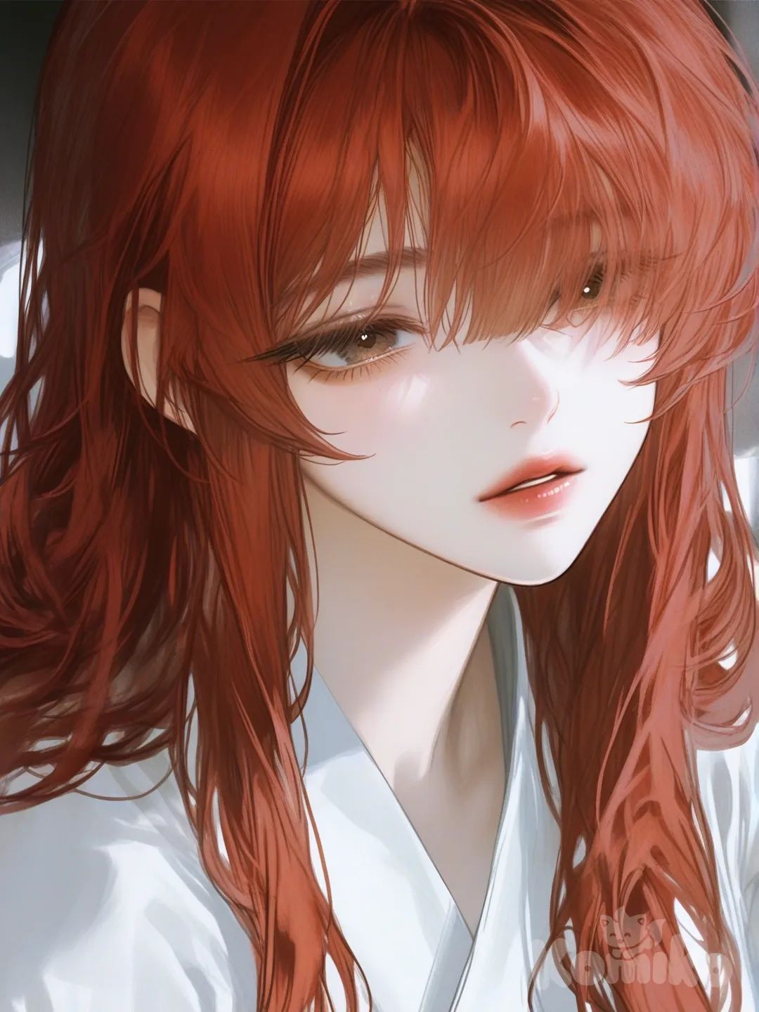 Anime , [semi-realistic-portrait-style], red hair