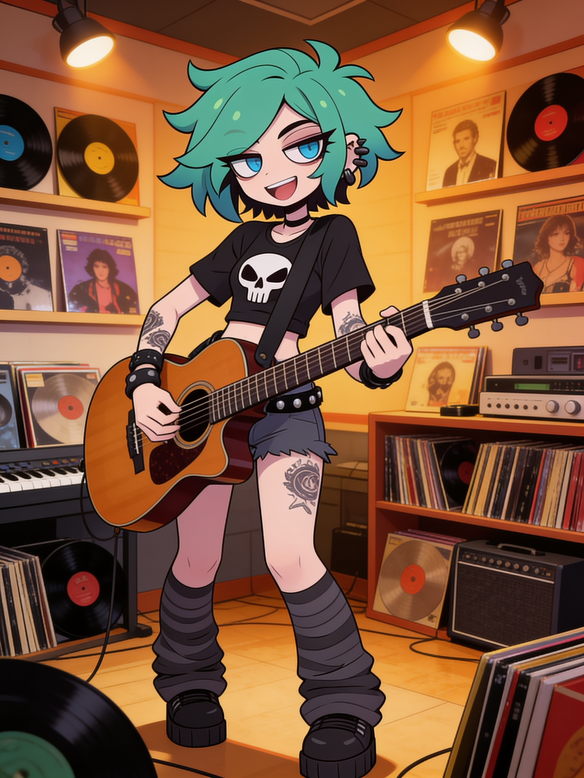Stella rockeando con su guitarra 🎸💚