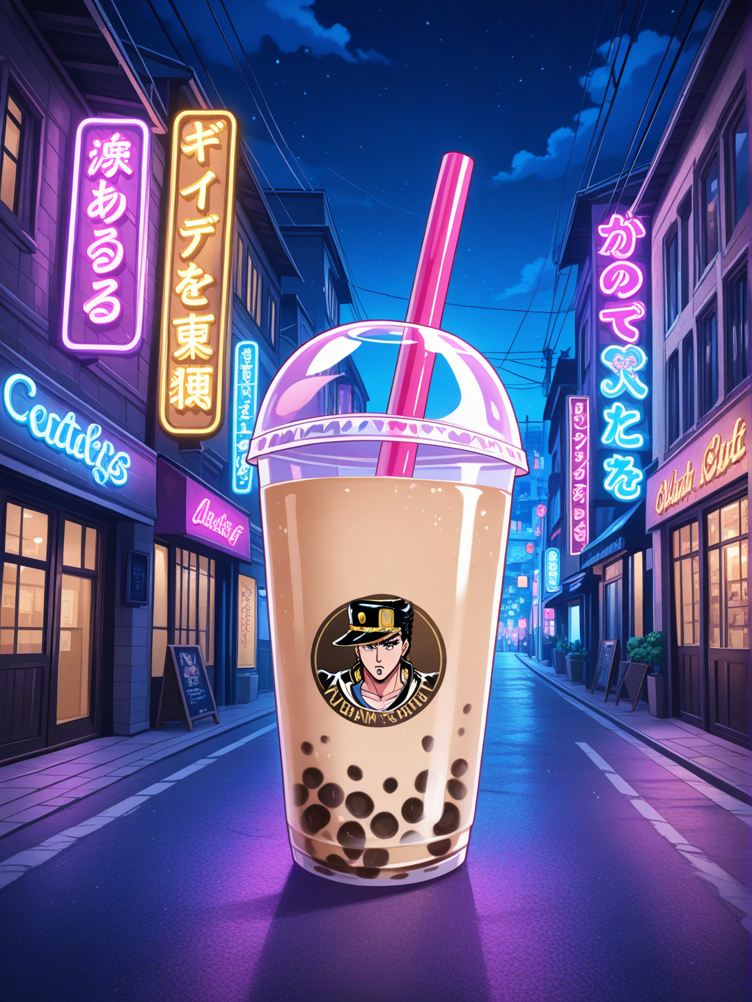 bubble tea, night, jojo no kimyou na bouken