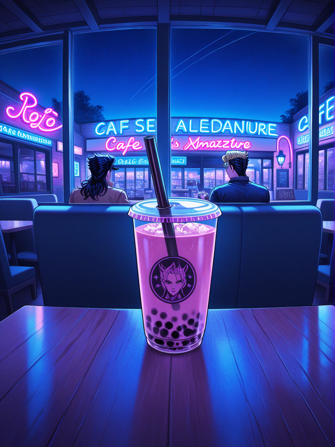 bubble tea, night, jojo no kimyou na bouken, cafe