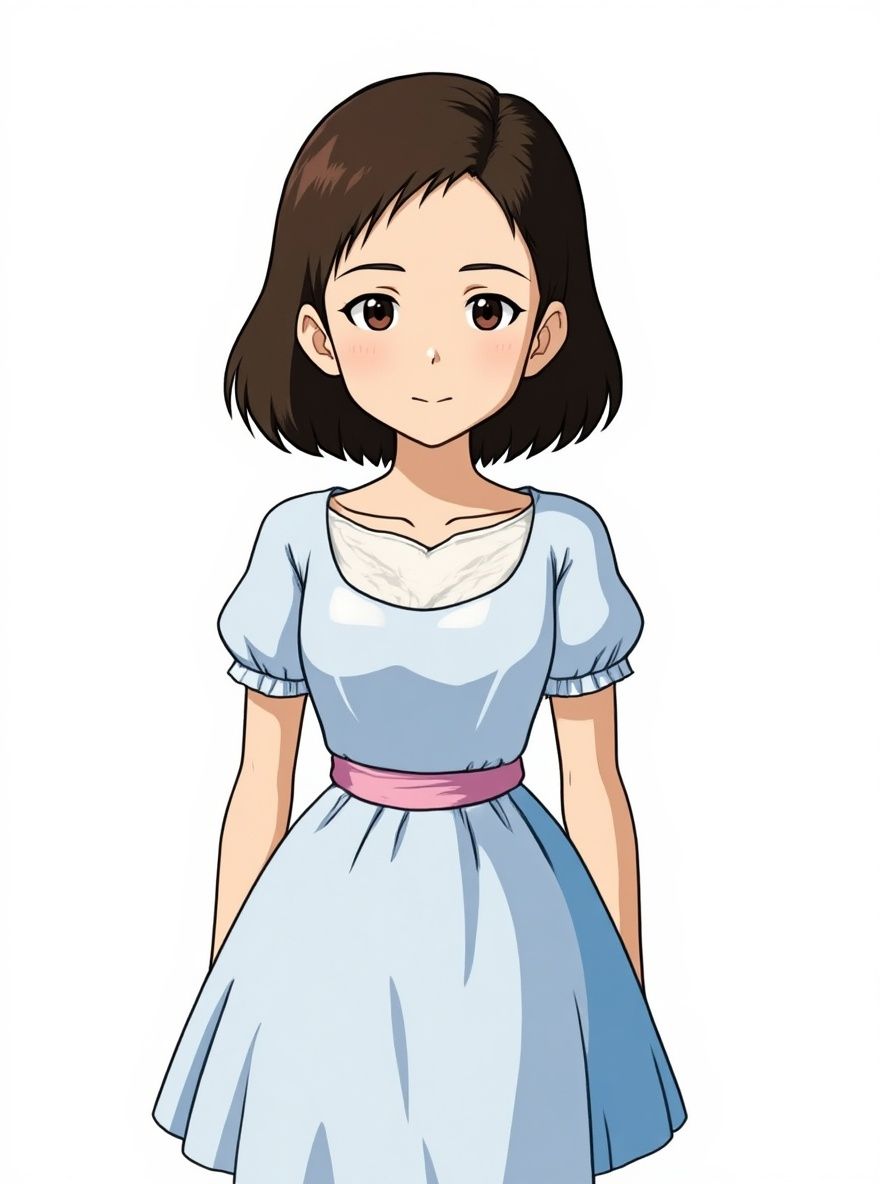 1girl, studio_ghibli_style, angel, demon, teenager, black_hair, single character, full body, looking at viewer, simple background, white background