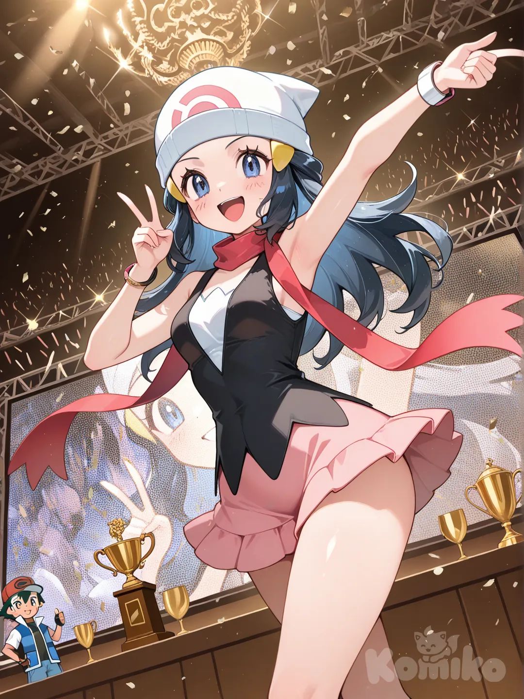 dawn (pokemon), and ash win
