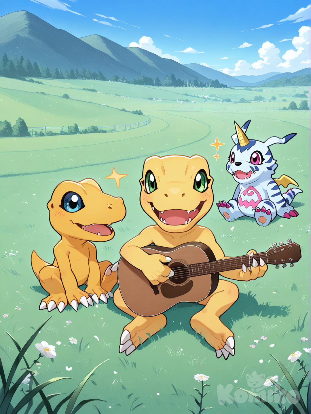 Agumon play  guitar