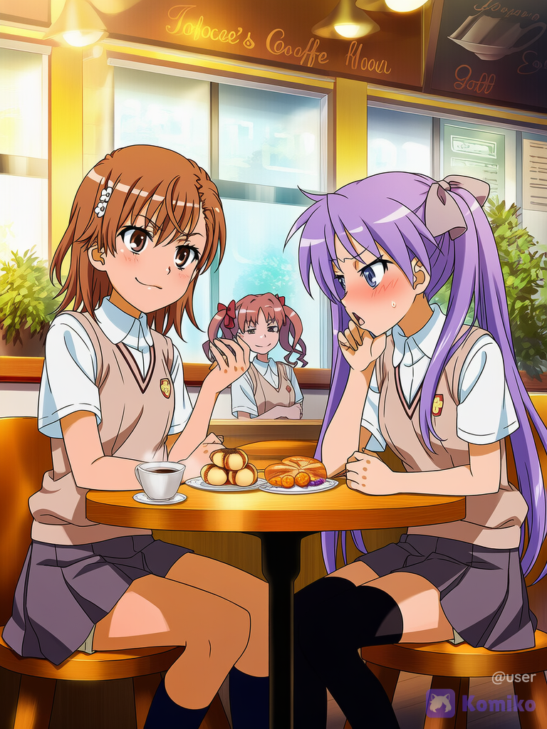 misaka and kagami, with kuroko