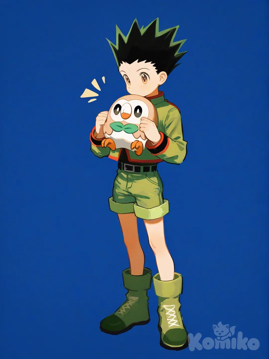 Rowlet, Gon Freecss, [moody-glow-style], portrait, full body