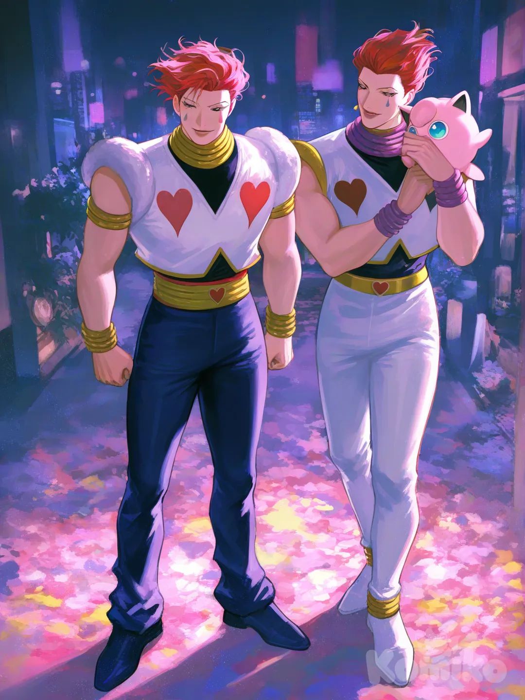 Jigglypuff, Hisoka Morow, [moody-glow-style], portrait, full body