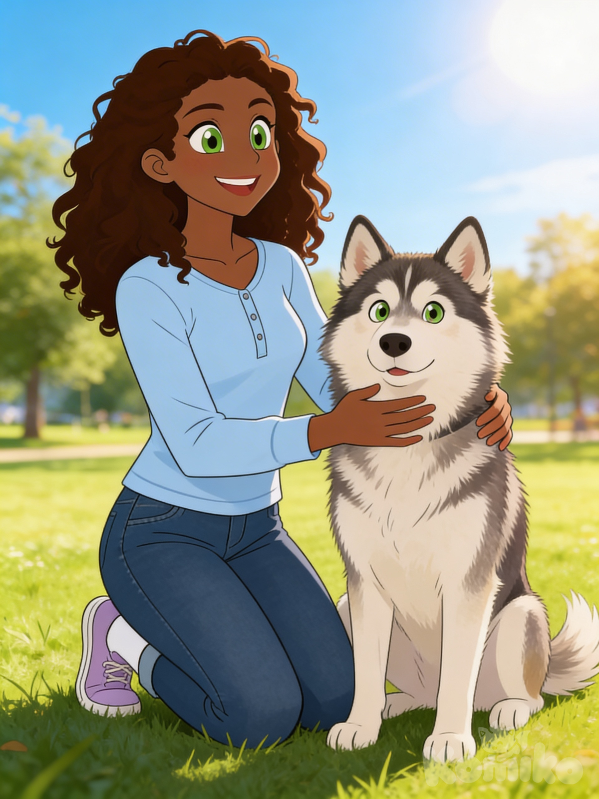 Elisheva petting a dog