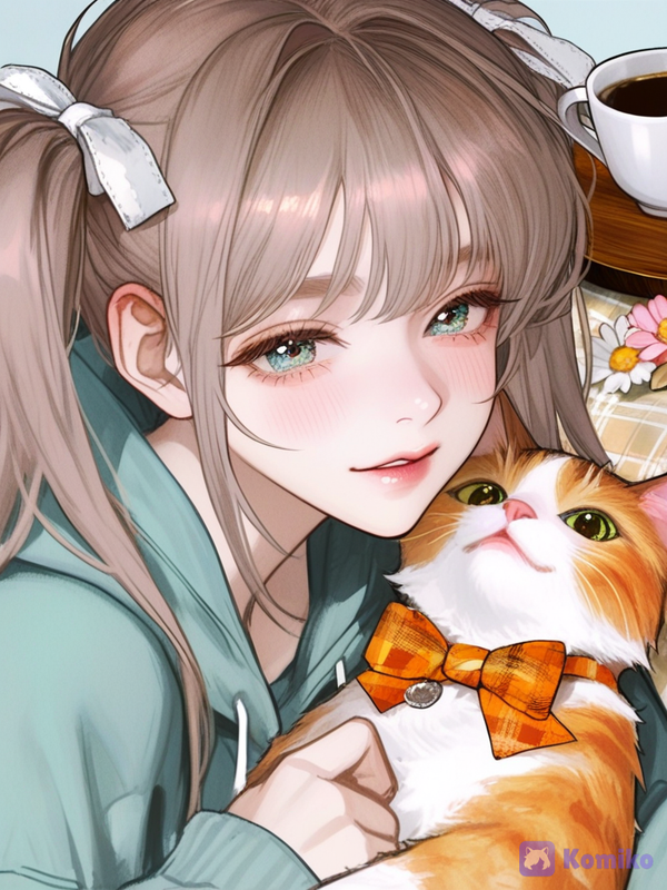 🌸cat and girl cute🍥
