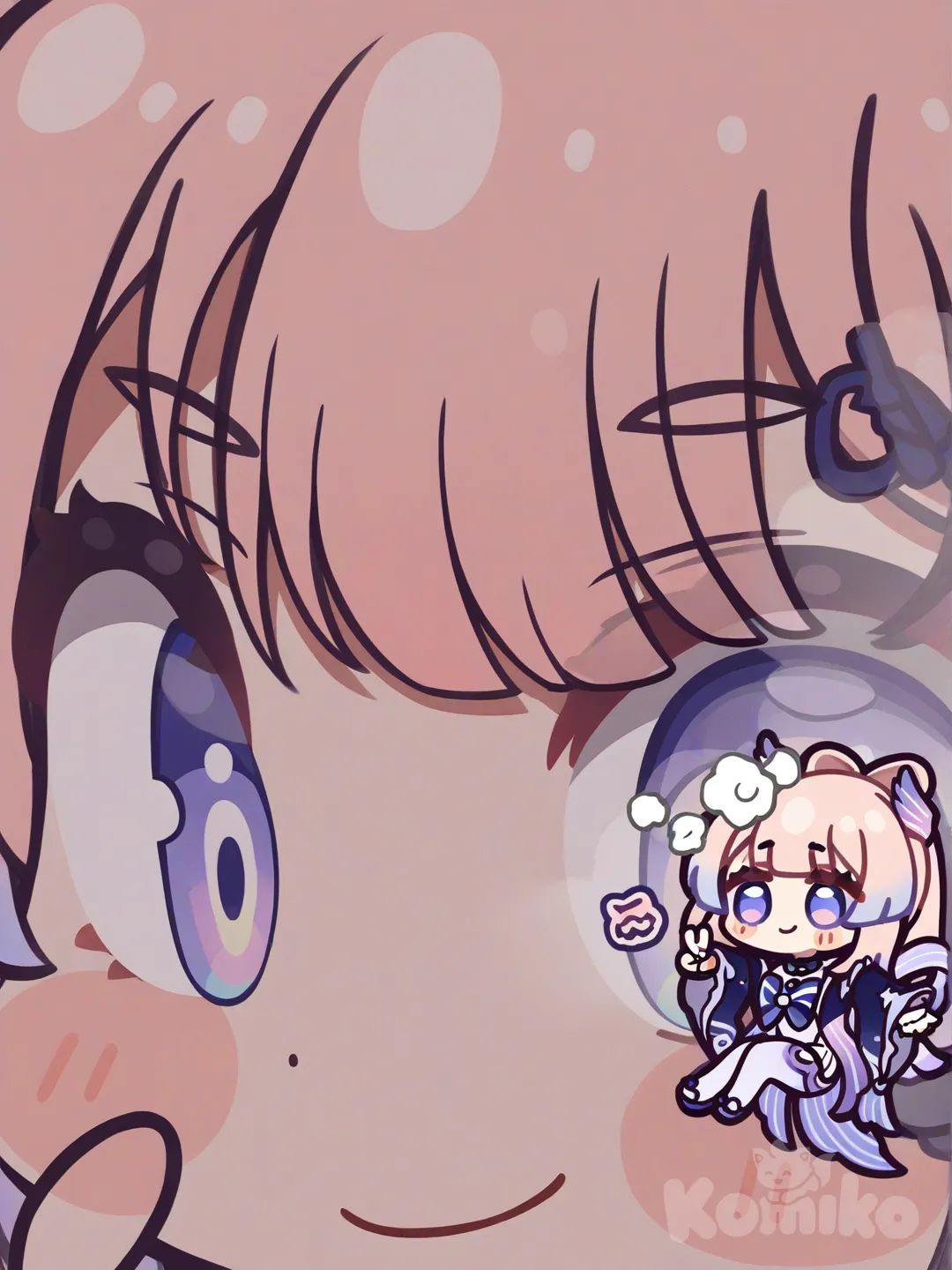 v sign, smirk, Sangonomiya Kokomi, [glossy-chibi-style], headshot, closeup