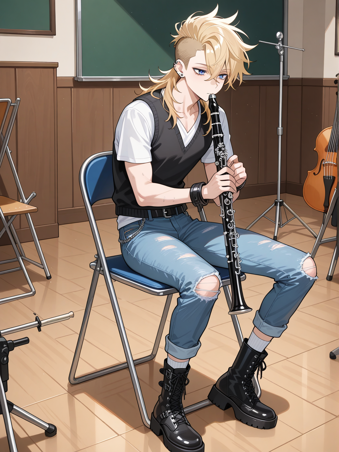 Rocky holding his Oboe