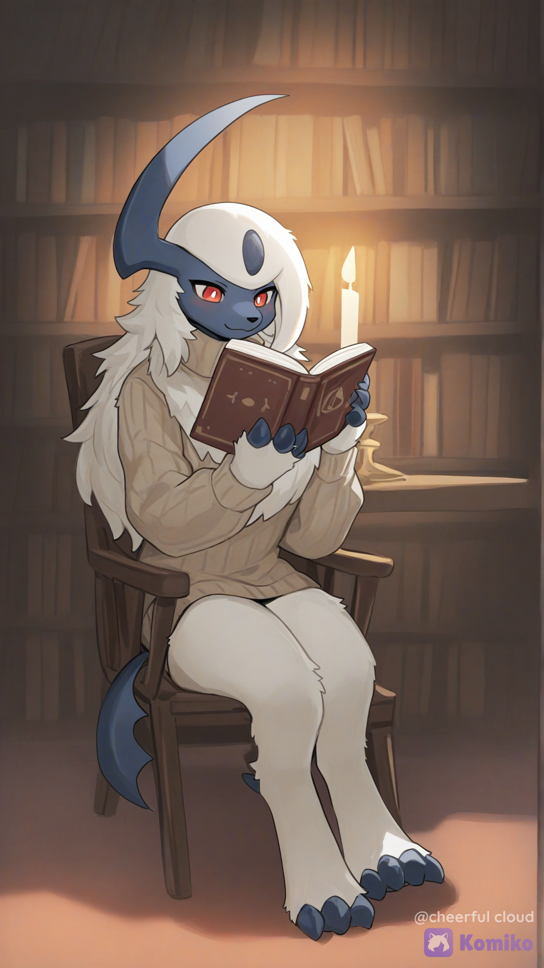 Absol quietly reading a book