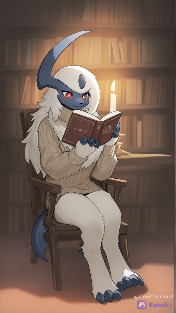 Absol quietly reading a book