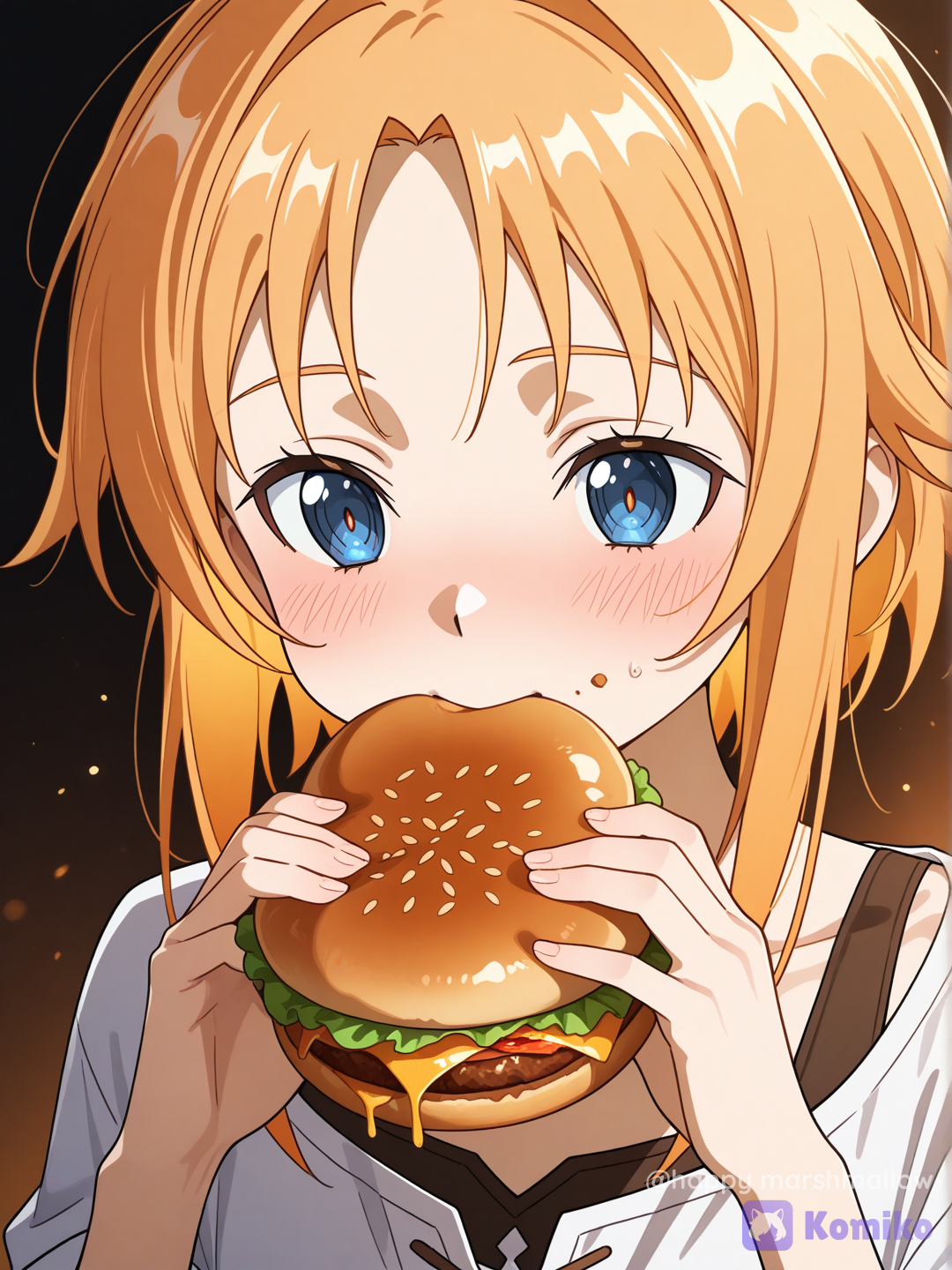 Selka Zuberg disfrutando una hamburguesa gigante