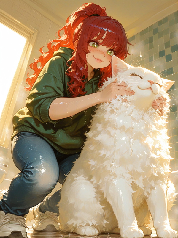 Fluffy, it’s bath time! 🛁