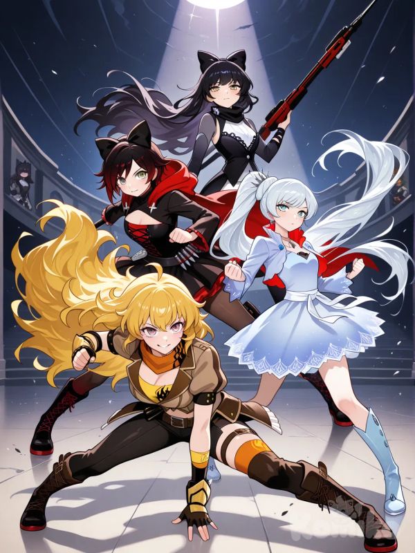 ruby rose, weiss schnee, yang xiao long, blake belladonna