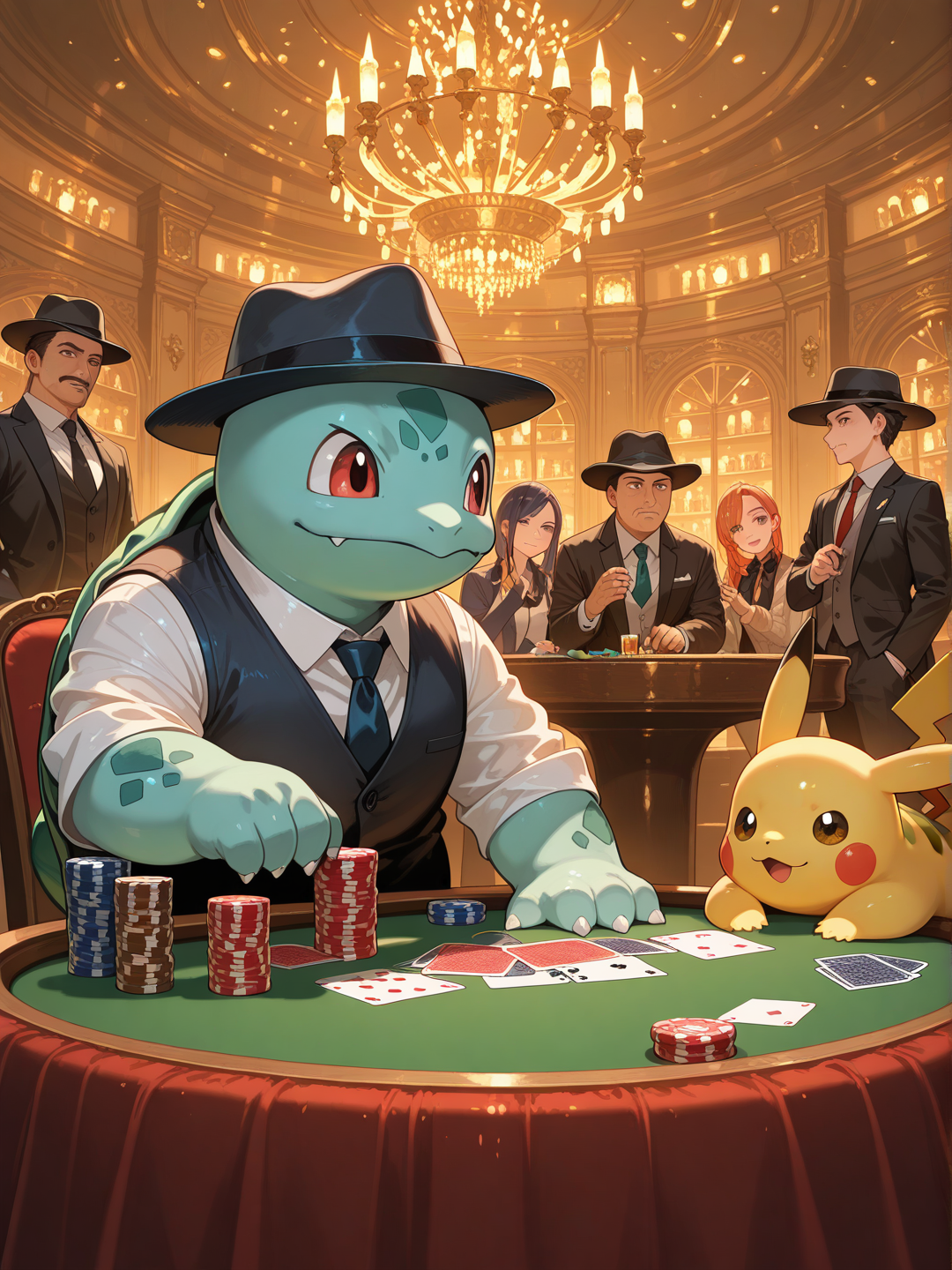 a poker game with Pikachu