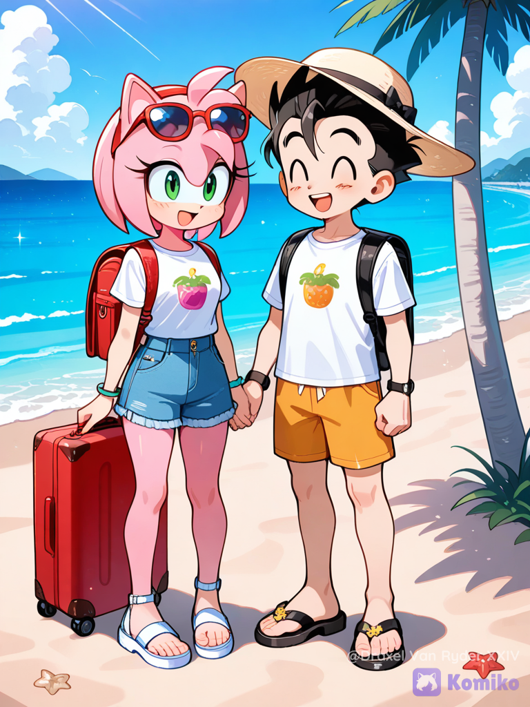 Gohan y Amy Rose, listos para ir de vacaciones