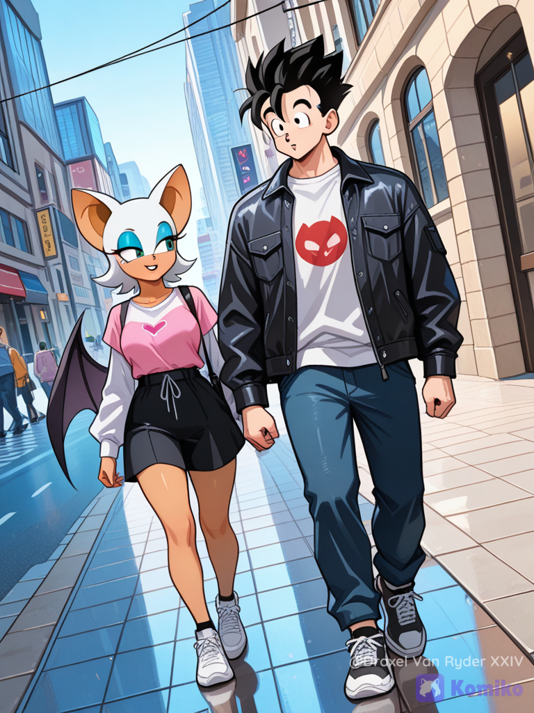 Gohan y Rouge The Bat paseando por la ciudad