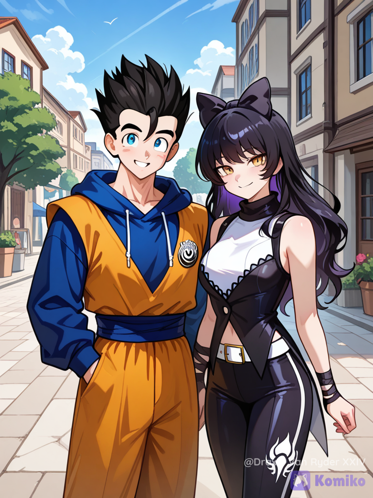 Gohan y Blake Belladonna juntos en la ciudad