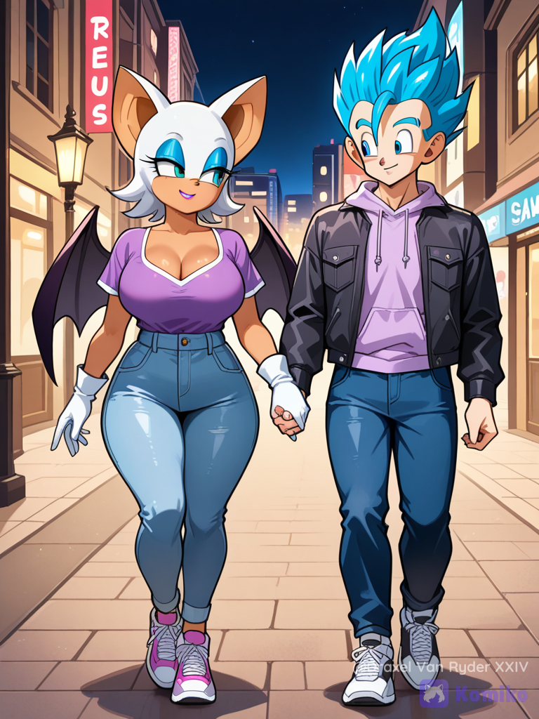 Gohan y Rouge The Bat, paseando de noche por la ciudad