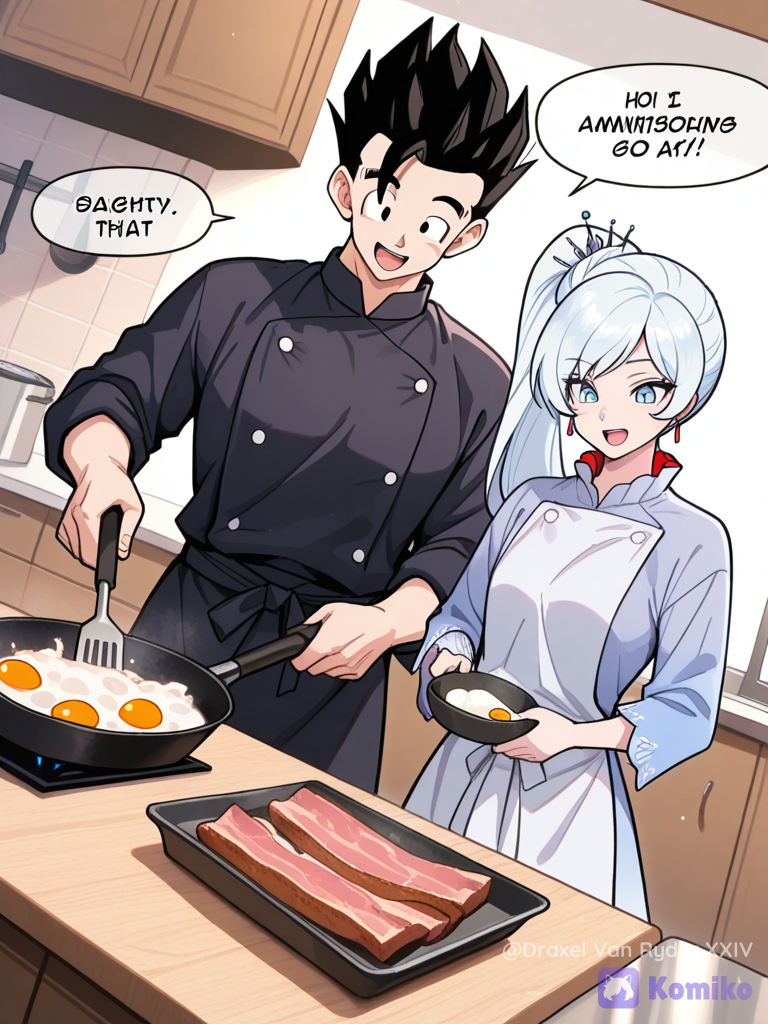 Gohan y Weiss Schnee, preparando el desayuno