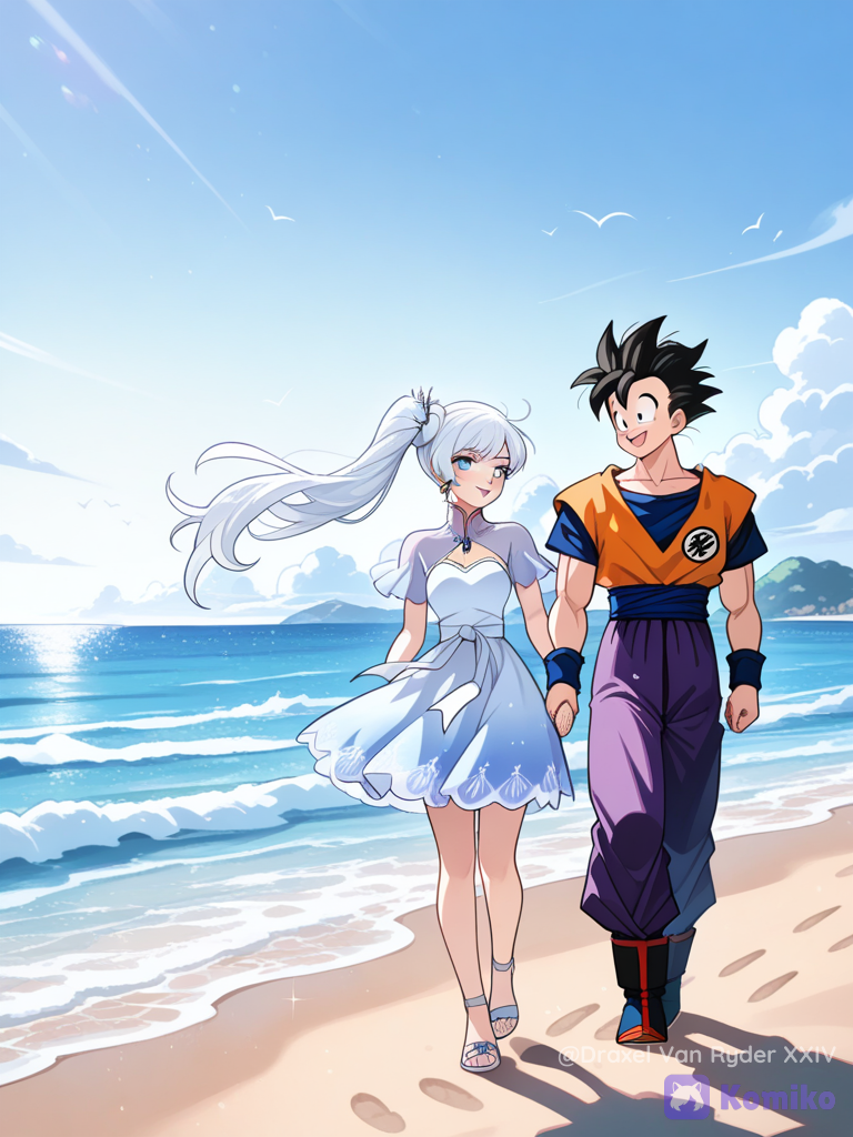 Gohan y Weiss Schnee, paseando por la playa