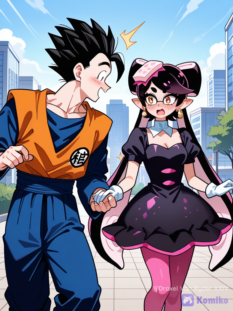 Gohan conociendo a Callie (Splatoon) en la ciudad