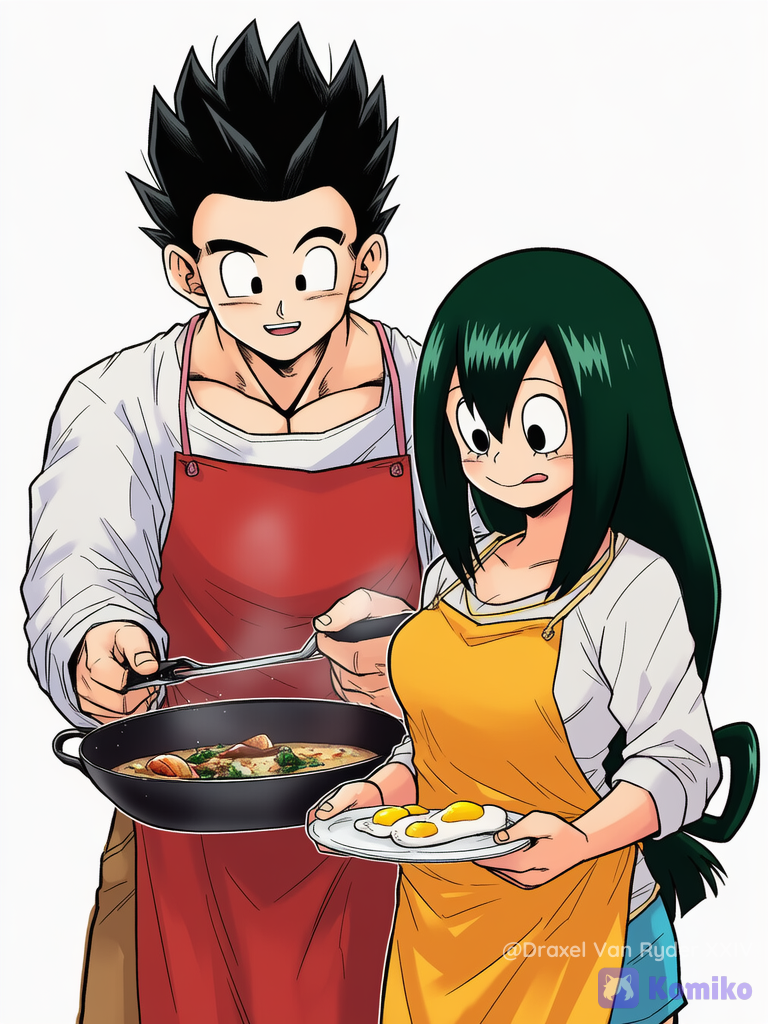 Gohan y Tsuyu, preparando el desayuno.