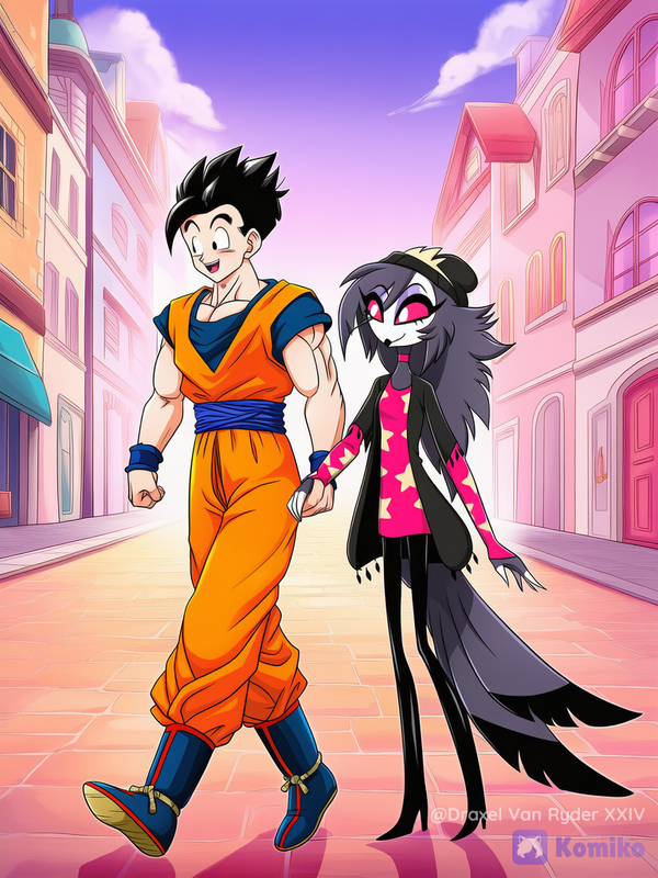 Gohan y Octavia paseando por la ciudad