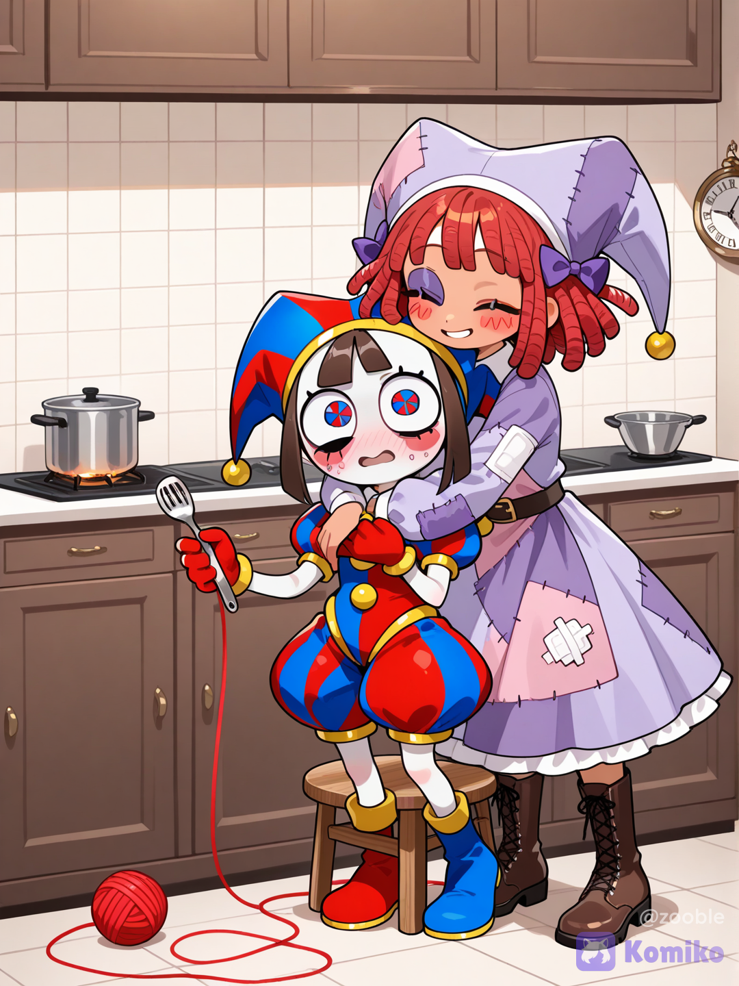 Ragatha hugs pomni while she’s cooking and pomni blushes intensely
