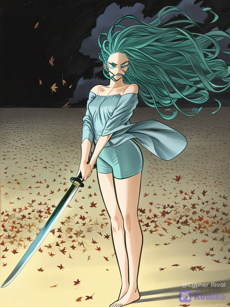 Teal Hair Katana Girl 🌙🍂
