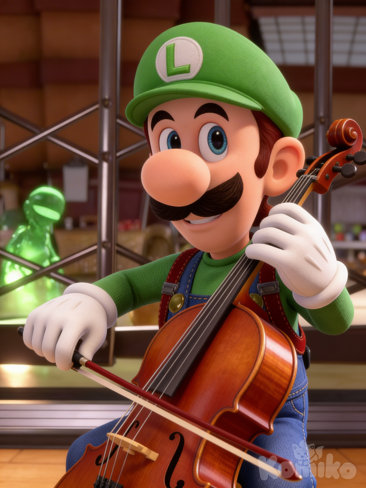Luigi playing the cello 