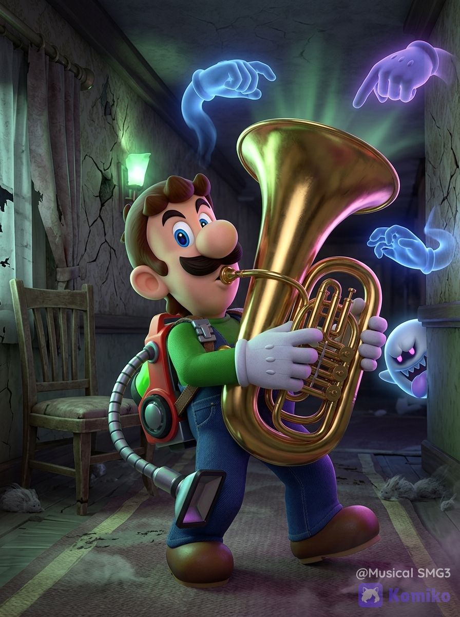 Luigi playing spooky tuba (3D)