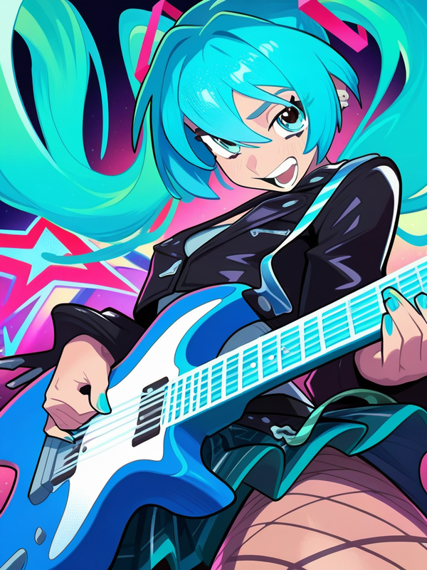 ¡Hatsune Miku rockeando el escenario! 🎸💙