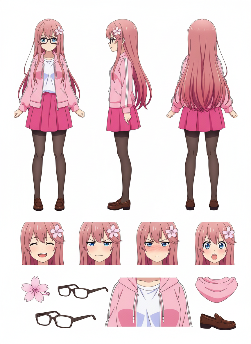Anime pink character sheet