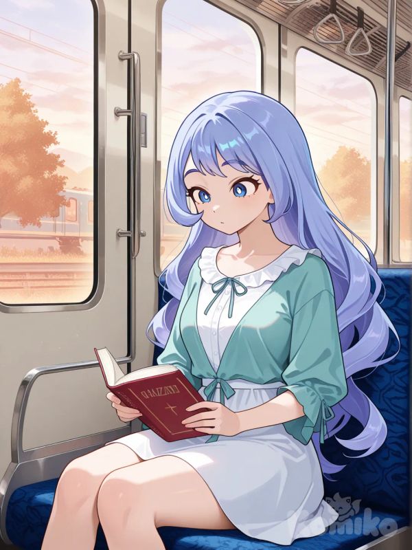@Hadou_Nejire leyendo un libro en el tren