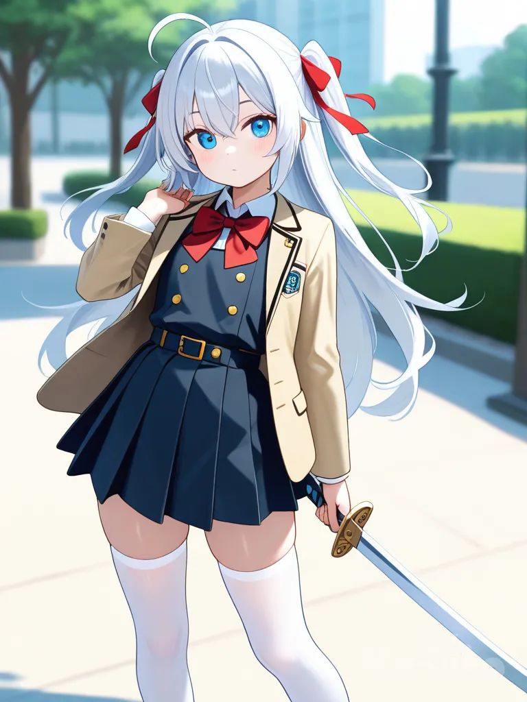 @Alisa_Mikhailovna_Kujou, blurred background, holding sword