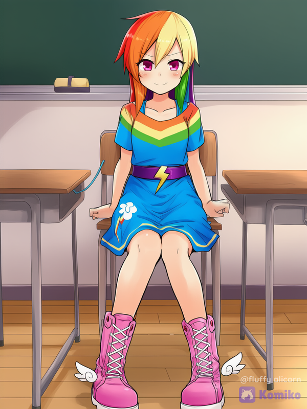 Cute Rainbow Dash In A Rainbow Dress At School