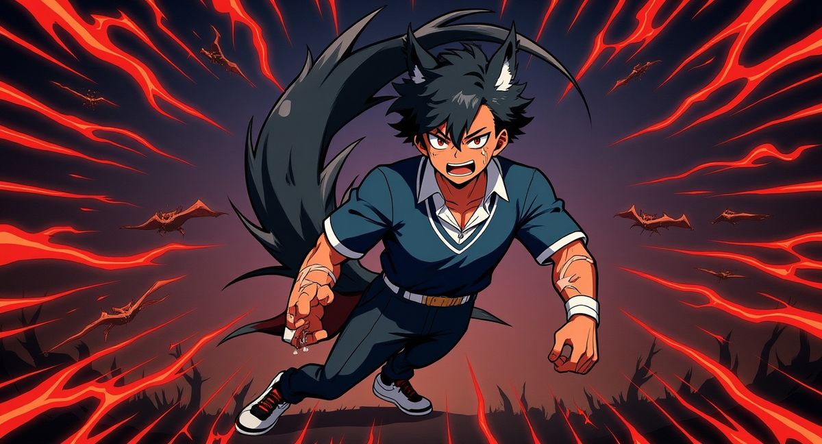 Design a breathtaking and visually stunning scene for the SoraAnimeChallenge that fully embodies the spirit of anime characters in exhilarating action sequences. Elevate the energy of images (3), (2), and (1) with KomikoAI, vividly animating these vibrant moments as Rikou embarks on an epic quest. Envision powerful demon swords and demonic influences as Rikou strives to claim the title of the strongest demon werewolf hybrid King, creating an incredibly immersive experience.