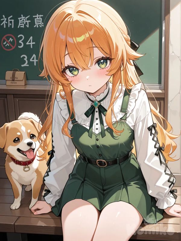Ojos verdes chica con perro
