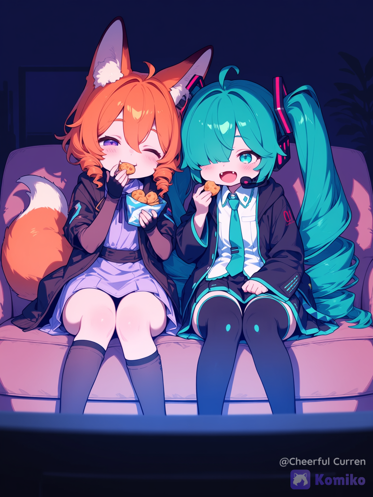 Two chibis watching TV