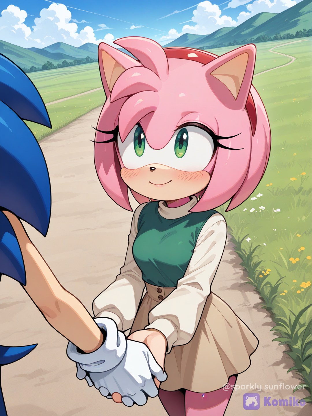 Sonic y amy caminando en el parque