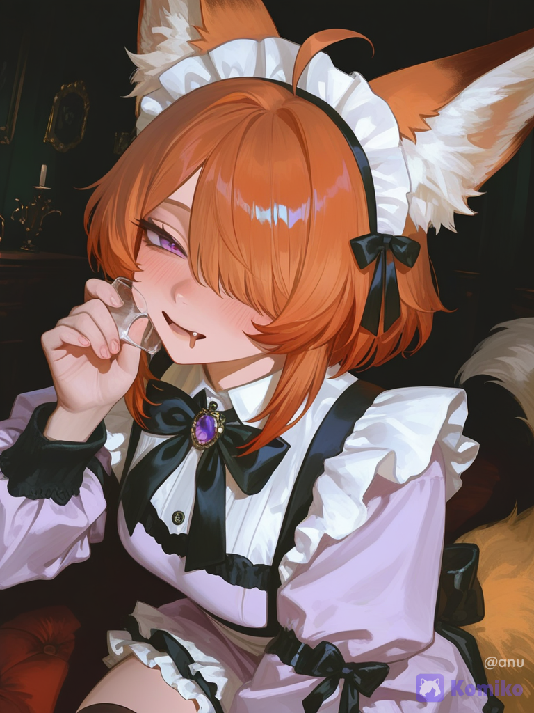 Fox Maid's Playful Sip 🦊💧
